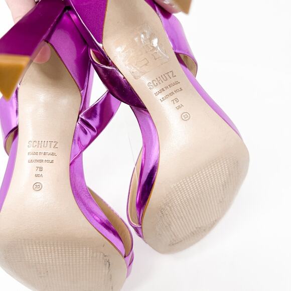 NEW Schutz Fuchsia Kelly Specchio Leather Strappy Sandal Heel Size 7, MSRP $118 - Picture 10 of 12